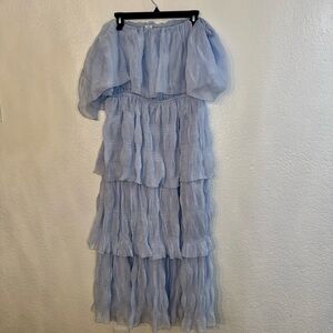 FashionNova Felicity Ruffle Midi Dress in Sky Blue